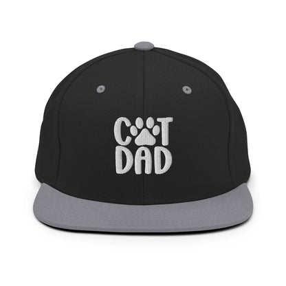 Black and gray Cat Dad embroidered flat bill brim snapback hat for cat lovers