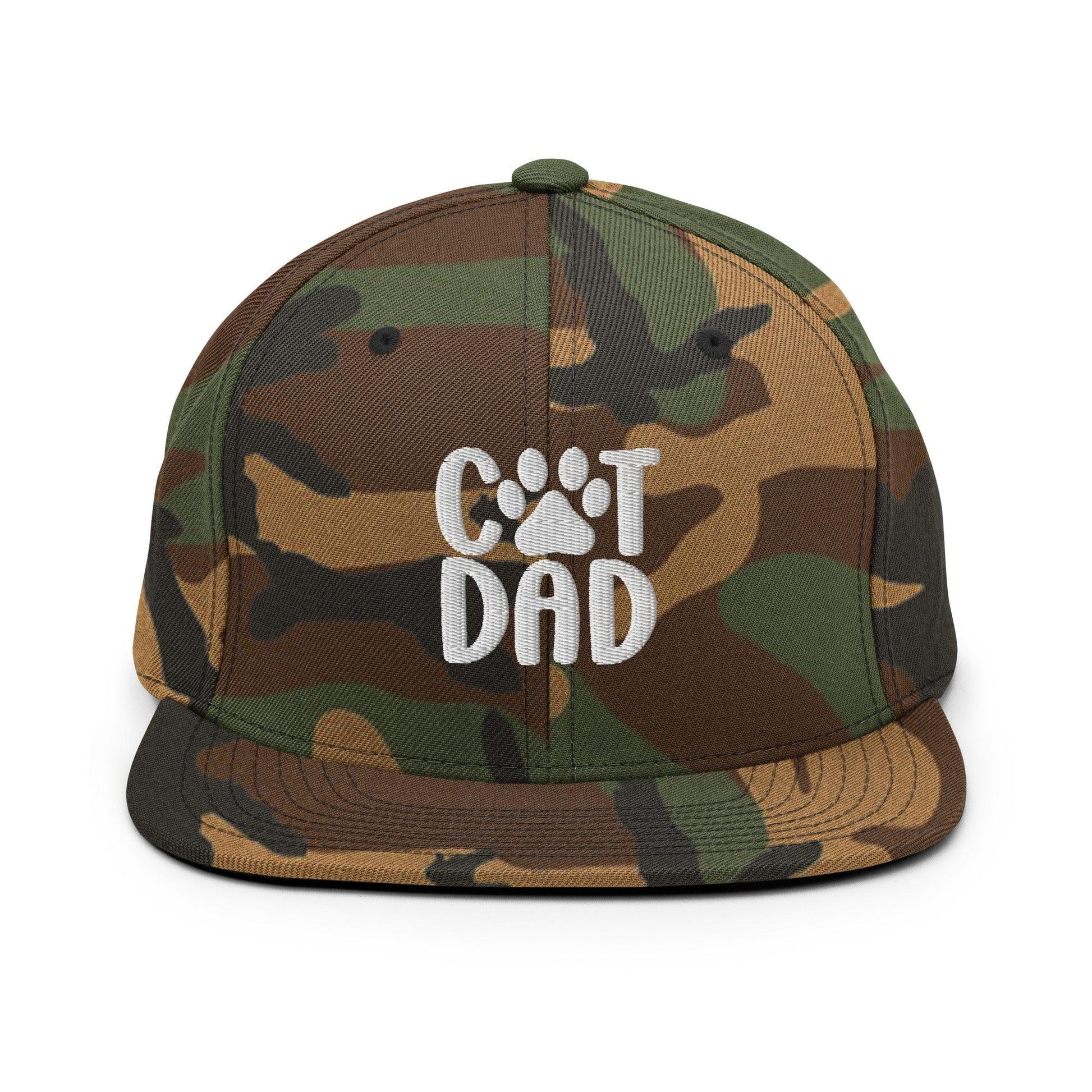 Camo Cat Dad Embroidered Flat Bill Brim Snapback Hat for Cat Lovers