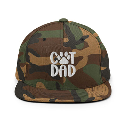 Camo Cat Dad Embroidered Flat Bill Brim Snapback Hat for Cat Lovers