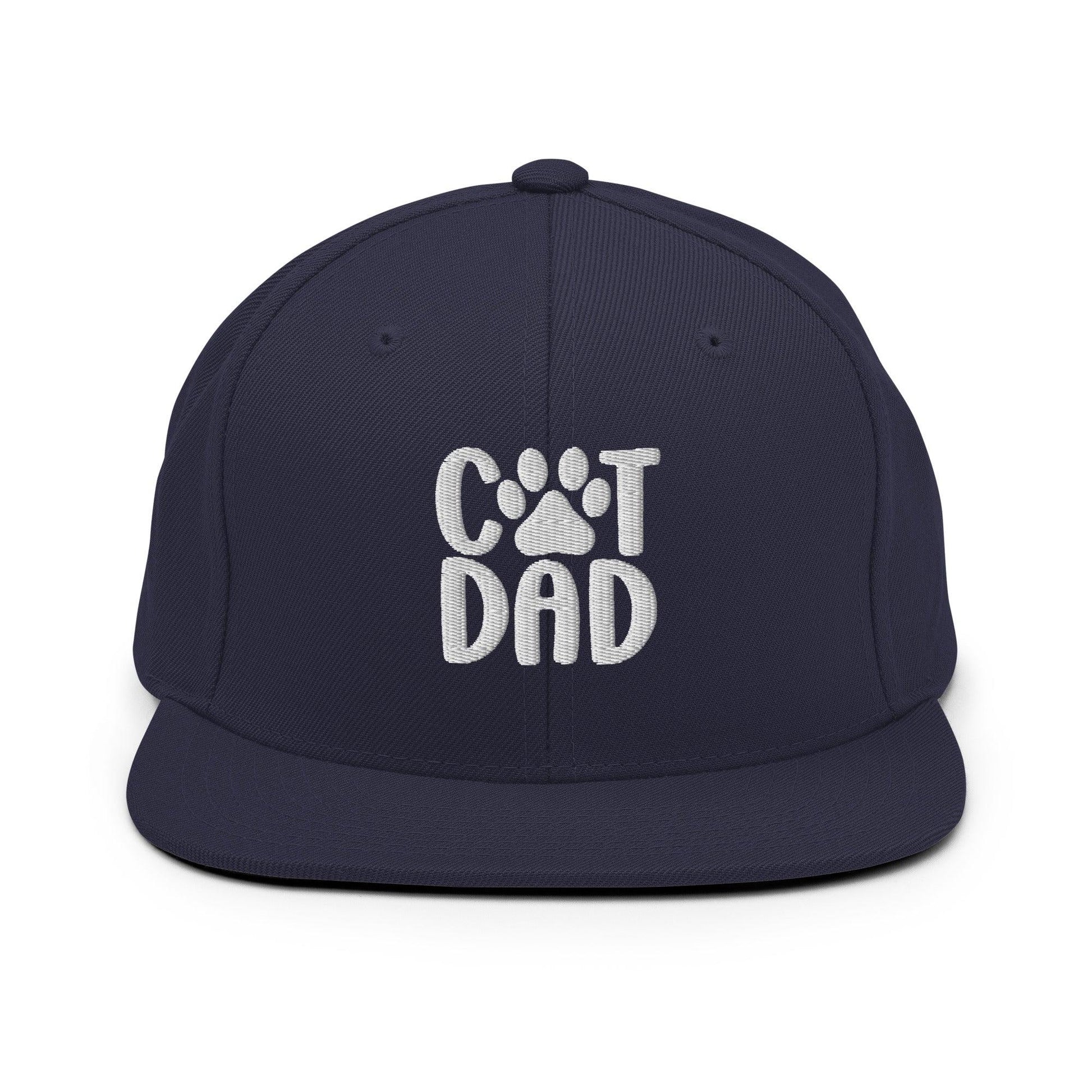 Navy blue Cat Dad embroidered flat bill brim snapback hat for cat dads