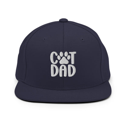 Navy blue Cat Dad embroidered flat bill brim snapback hat for cat dads