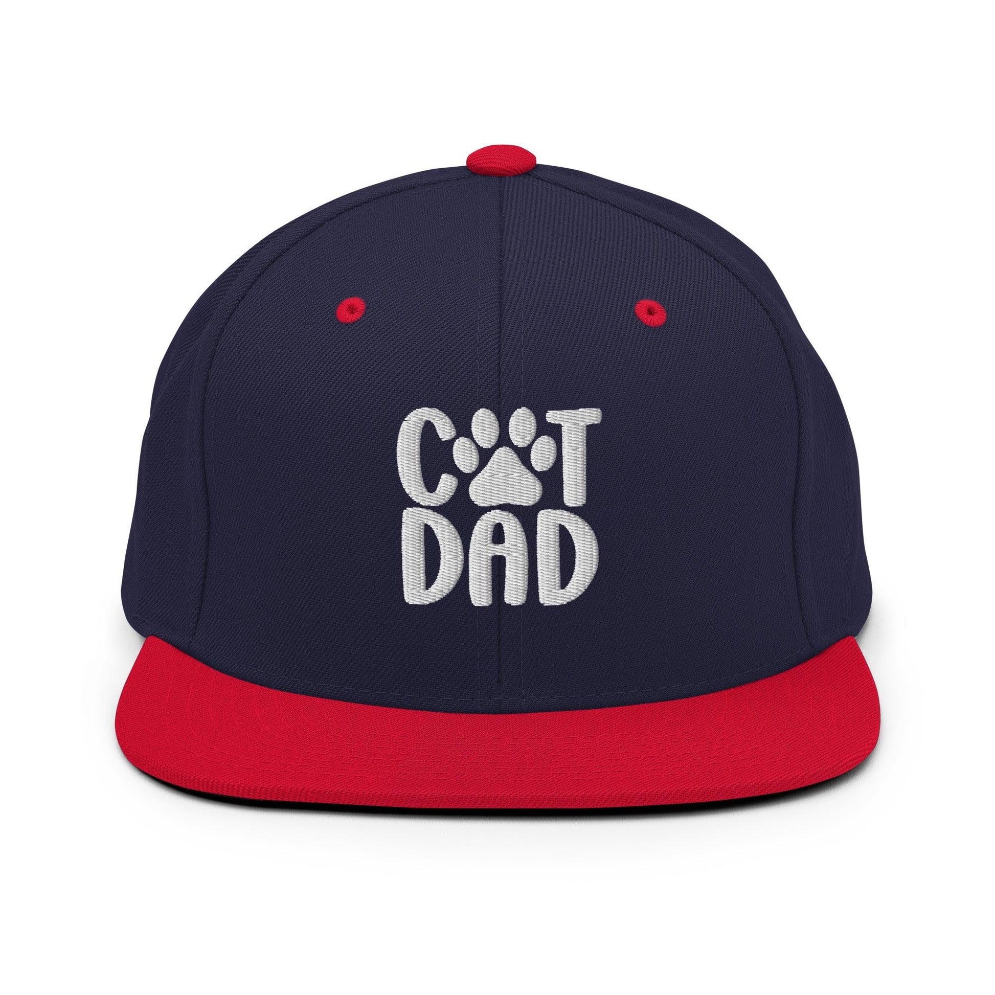 Two-tone Cat Dad embroidered flat bill brim snapback hat for stylish pet owners