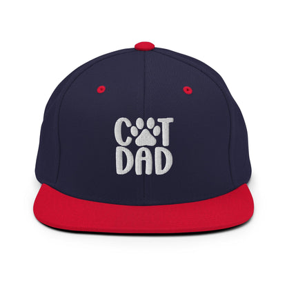 Two-tone Cat Dad embroidered flat bill brim snapback hat for stylish pet owners