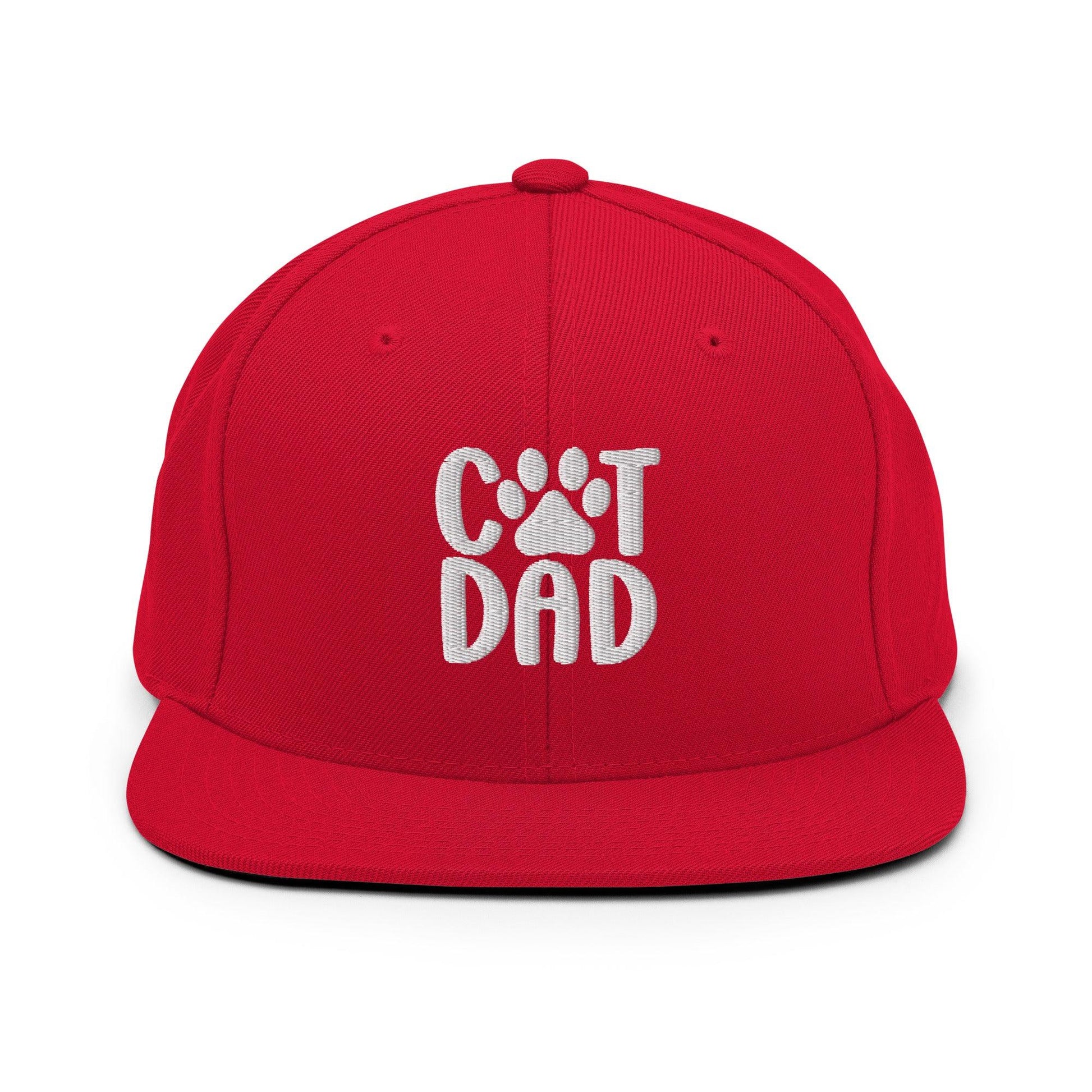 Red Cat Dad Embroidered Flat Bill Brim Snapback Hat for Cat Dads