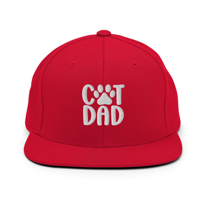 Red Cat Dad Embroidered Flat Bill Brim Snapback Hat for Cat Dads