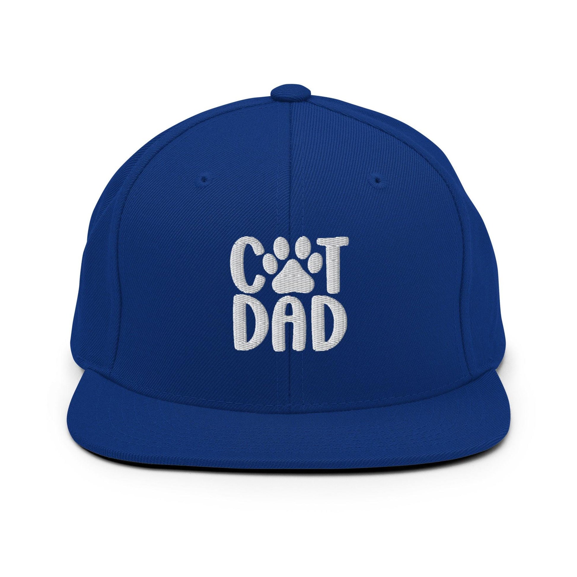 Blue Cat Dad Embroidered Flat Bill Brim Snapback Hat for stylish cat dad apparel