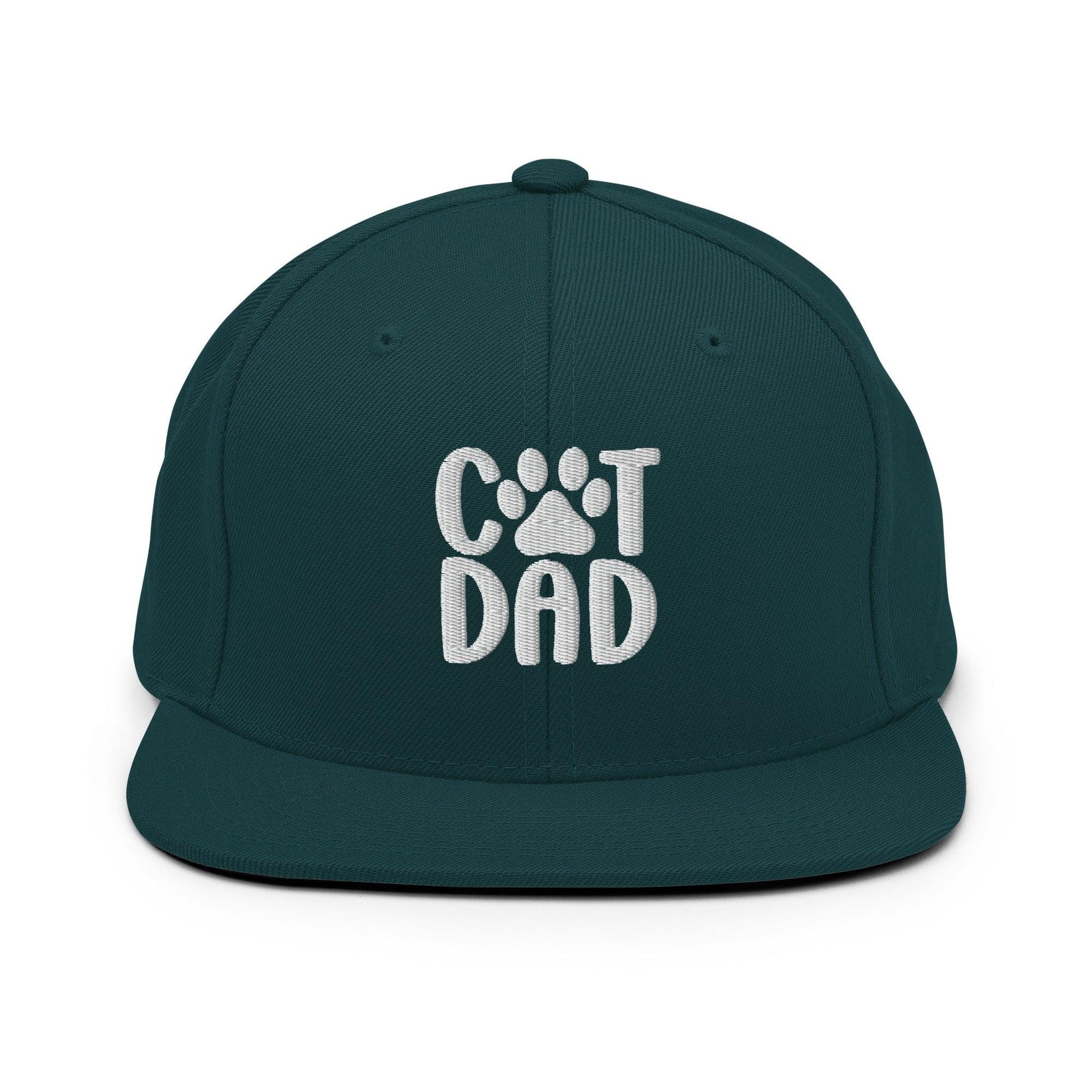 Dark green Cat Dad embroidered flat bill brim snapback hat for cat lovers