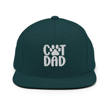 Dark green Cat Dad embroidered flat bill brim snapback hat for cat lovers