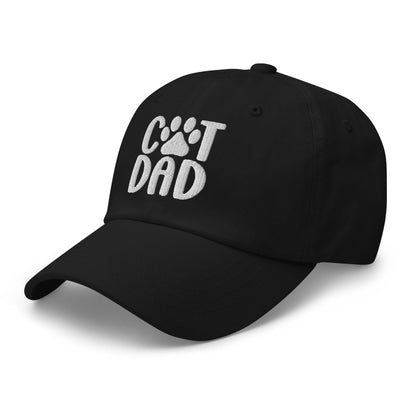 Black cat dad embroidered baseball cap featuring dad embroidered hat design