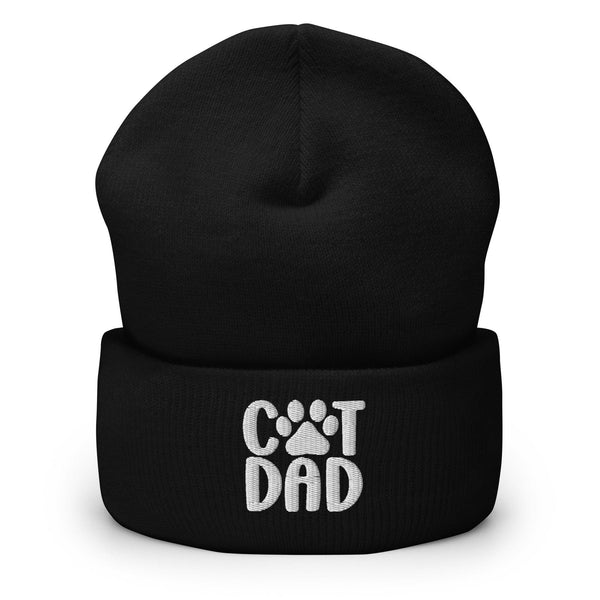 Cat Dad Embroidered Knit Cuffed Beanie - Black