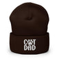 Brown knit beanie with Cat Dad embroidered and cuffed design for stylish warmth