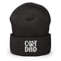 Dark gray cat dad embroidered knit cuffed beanie with stylish embroidery design