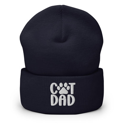 Navy blue Cat Dad embroidered knit cuffed beanie for cat dads and outdoor wear