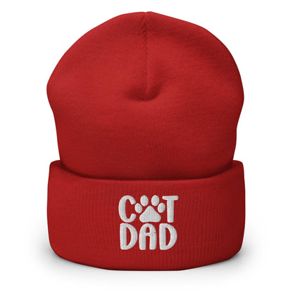 Red Cat Dad embroidered knit cuffed beanie for cat lovers and proud dads