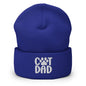 Blue cuffed beanie with cat dad embroidered knit design for stylish cat dad accessories