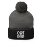 Gray and black Cat Dad embroidered knit pom pom beanie with stylish beanie pom pom detail