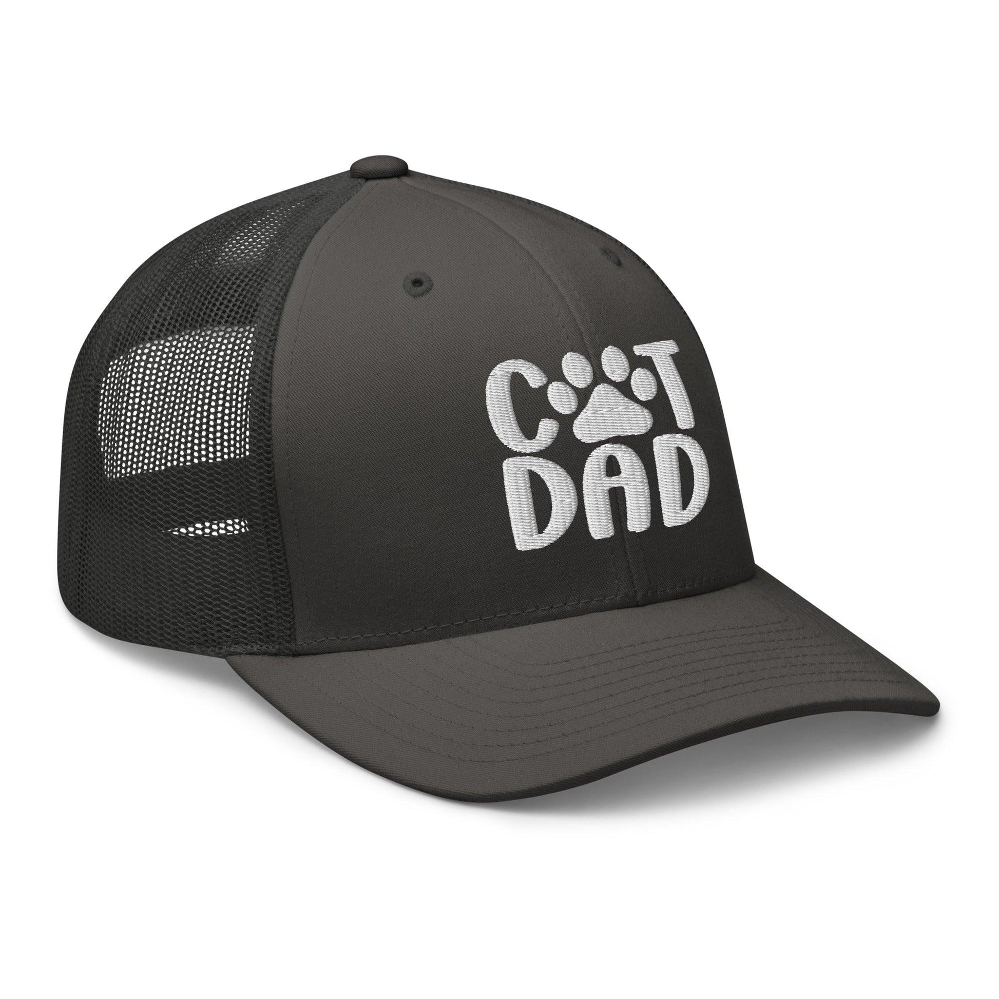 Gray Cat Dad Embroidered Mesh Trucker Hat for Cat Lovers and Dad Enthusiasts