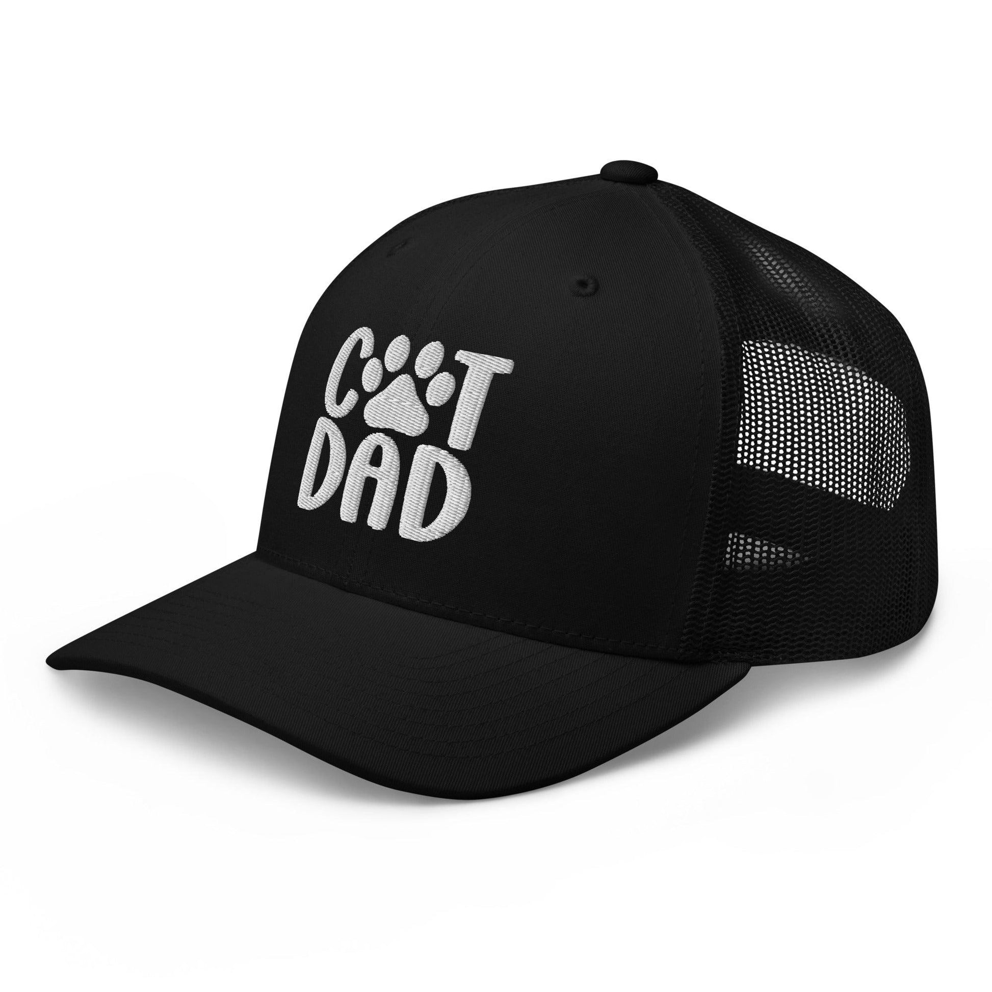 Black Cat Dad Embroidered Mesh Trucker Hat featuring dad embroidered mesh design