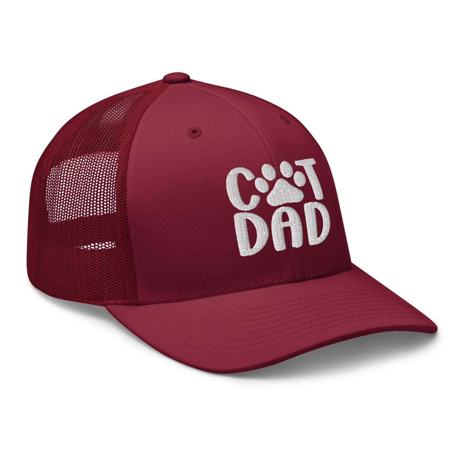 Maroon Cat Dad Embroidered Mesh Trucker Hat for Dad and Cat Lovers