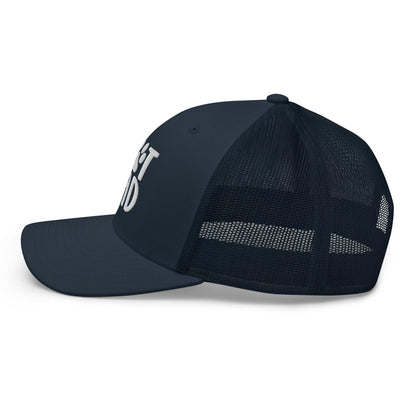 Navy blue Cat Dad Embroidered Mesh Trucker Hat with embroidered mesh trucker design