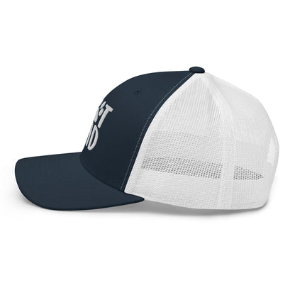 Navy and white Cat Dad Embroidered Mesh Trucker Hat showcasing embroidered mesh trucker style