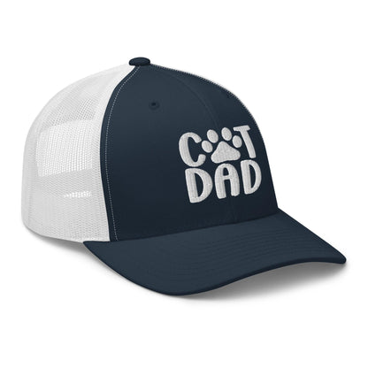 Navy and white Cat Dad embroidered mesh trucker hat for Cat Dad enthusiasts