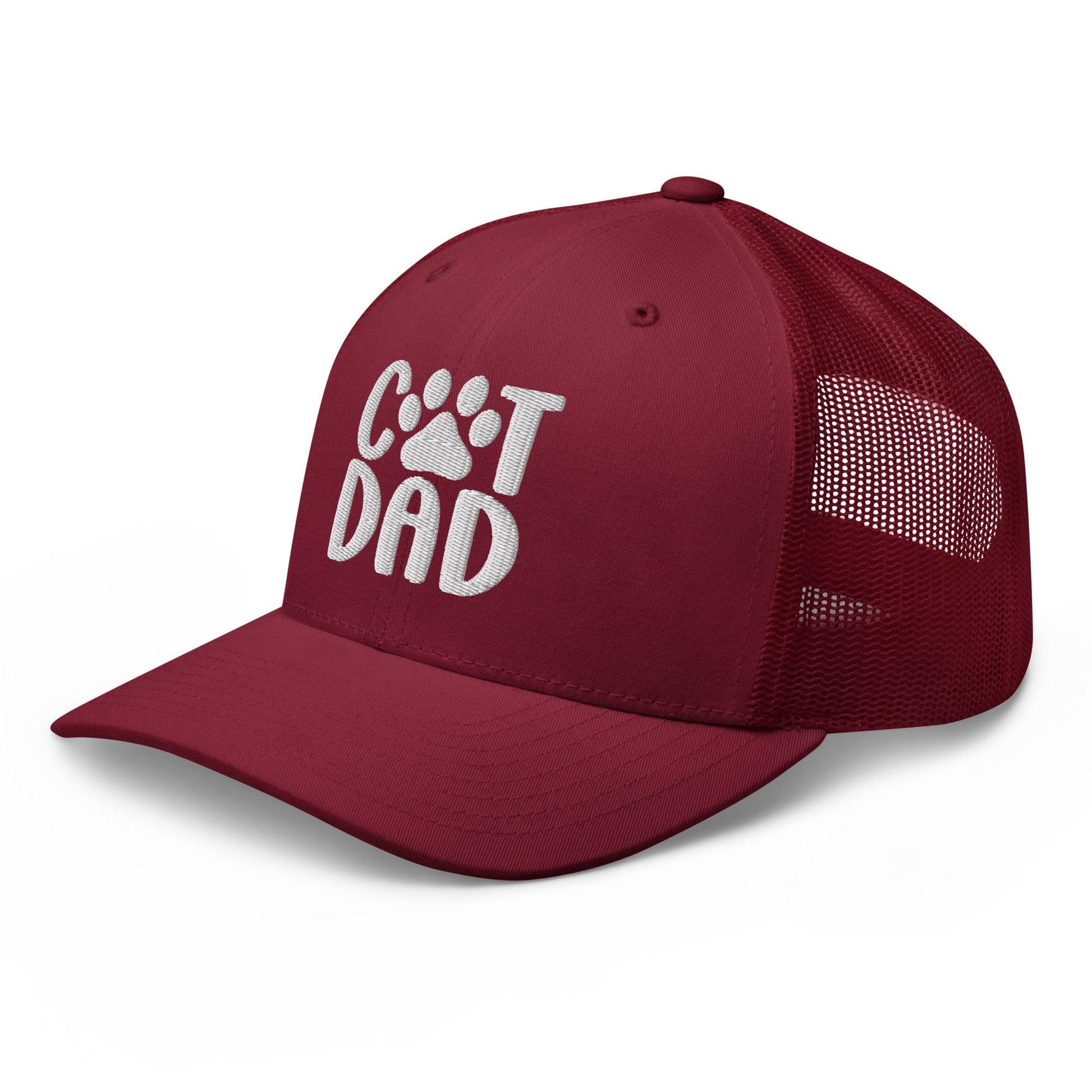 Maroon Cat Dad Embroidered Mesh Trucker Hat for stylish dad apparel