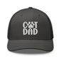 Gray trucker hat with Cat Dad embroidered design, ideal dad embroidered mesh accessory