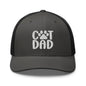 Gray trucker hat with Cat Dad embroidered design, perfect for dad embroidered mesh fashion