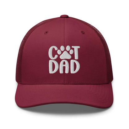 Maroon cat dad embroidered mesh trucker hat with dad embroidered mesh detailing