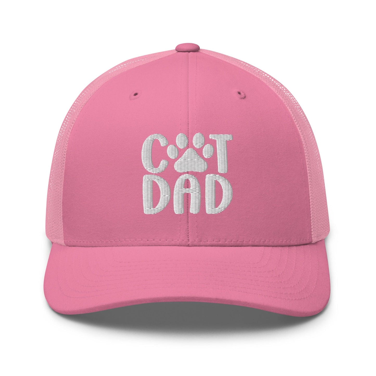 Pink Cat Dad embroidered mesh trucker hat with embroidered mesh trucker design