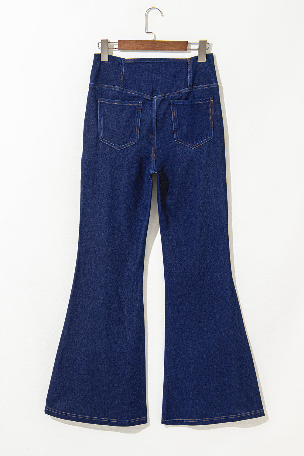 Dusk Blue Solid Crossed High Waist Fit Flare Jeans