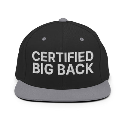 Certified Big Back Embroidered Flat Bill Brim Snapback Hat - Black/ Silver