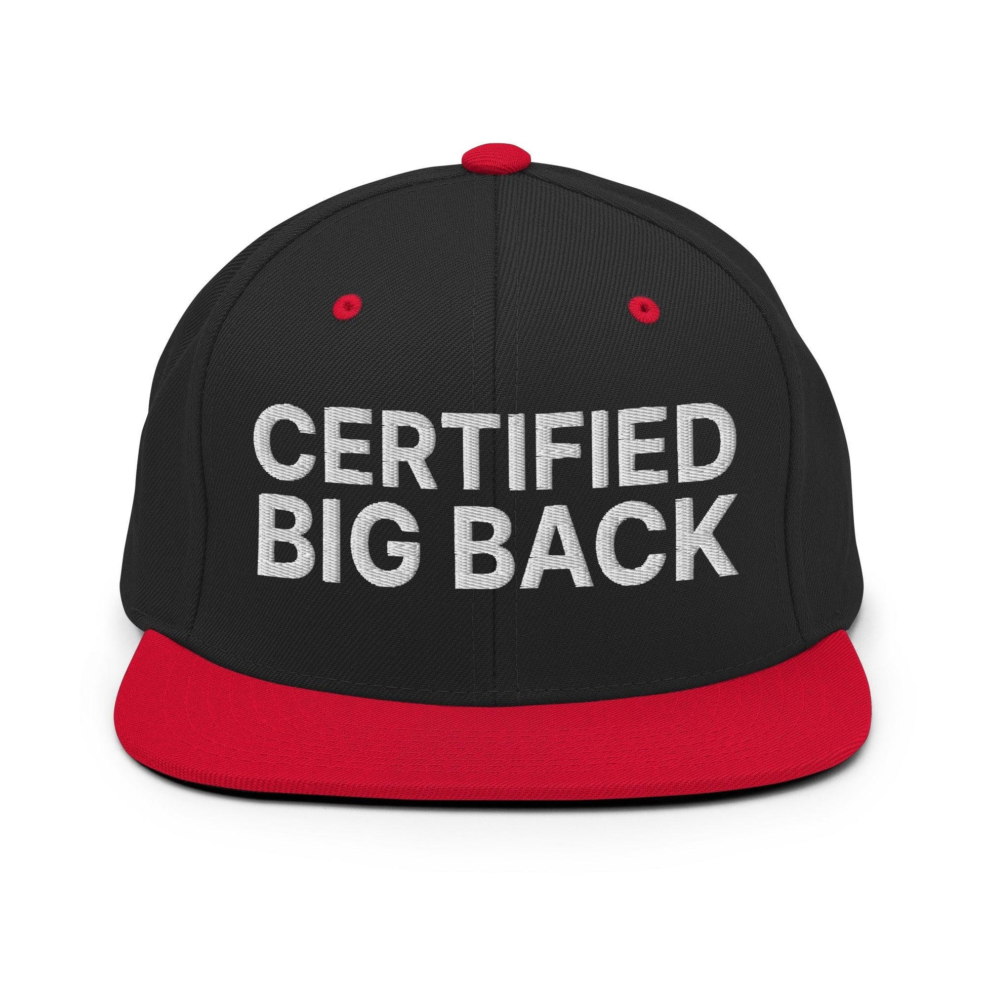 Certified Big Back Embroidered Flat Bill Brim Snapback Hat - Black/ Red