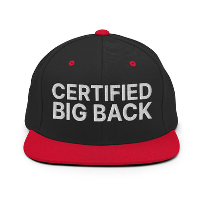 Certified Big Back Embroidered Flat Bill Brim Snapback Hat - Black/ Red