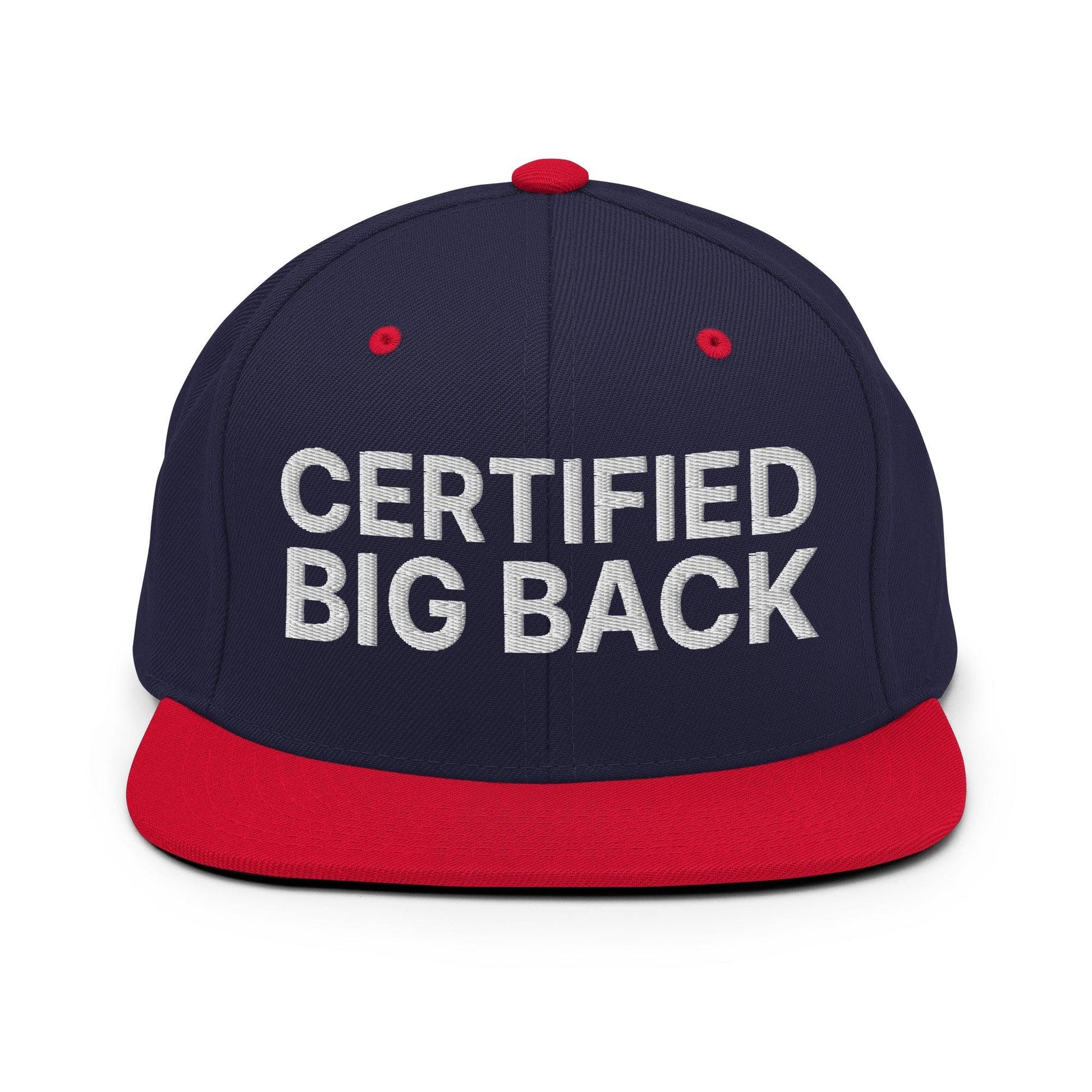 Certified Big Back Embroidered Flat Bill Brim Snapback Hat - Navy/ Red