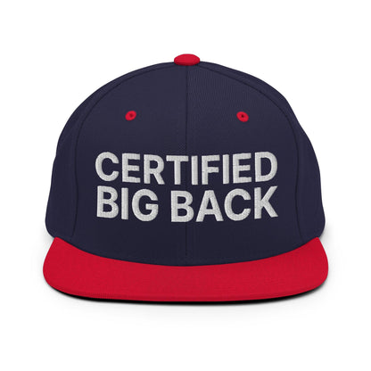 Certified Big Back Embroidered Flat Bill Brim Snapback Hat - Navy/ Red