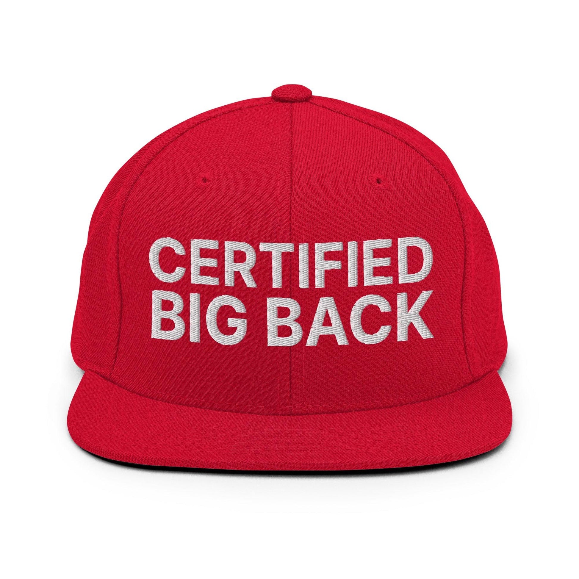 Certified Big Back Embroidered Flat Bill Brim Snapback Hat - Red