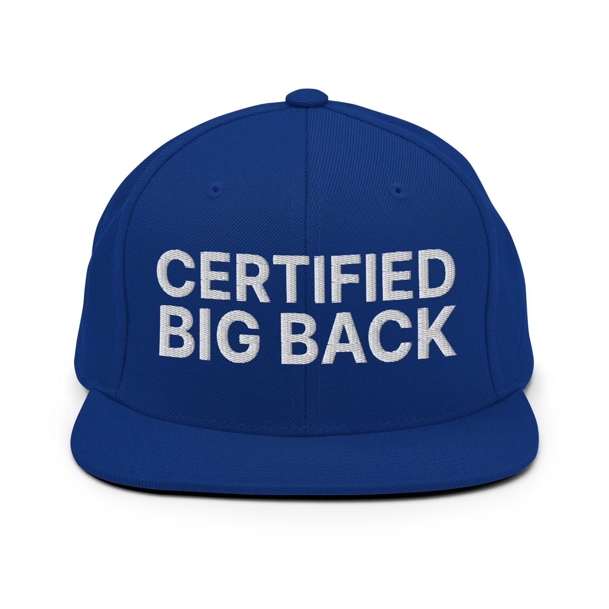 Certified Big Back Embroidered Flat Bill Brim Snapback Hat - Royal Blue