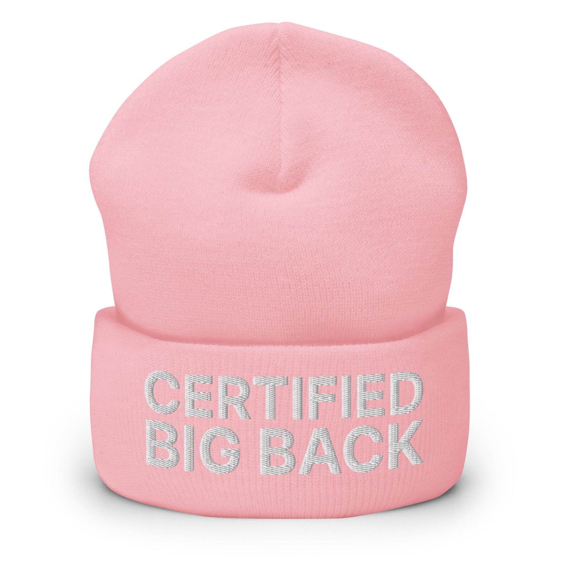 Certified Big Back Embroidered Knit Cuffed Beanie - Baby Pink