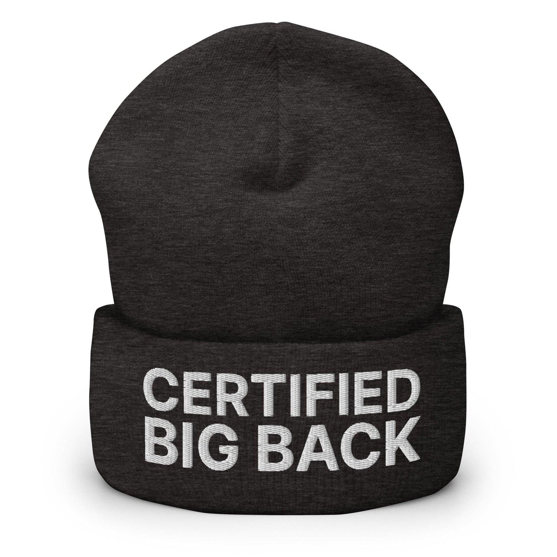 Certified Big Back Embroidered Knit Cuffed Beanie - Dark Grey