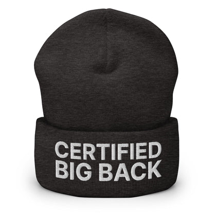 Certified Big Back Embroidered Knit Cuffed Beanie - Dark Grey
