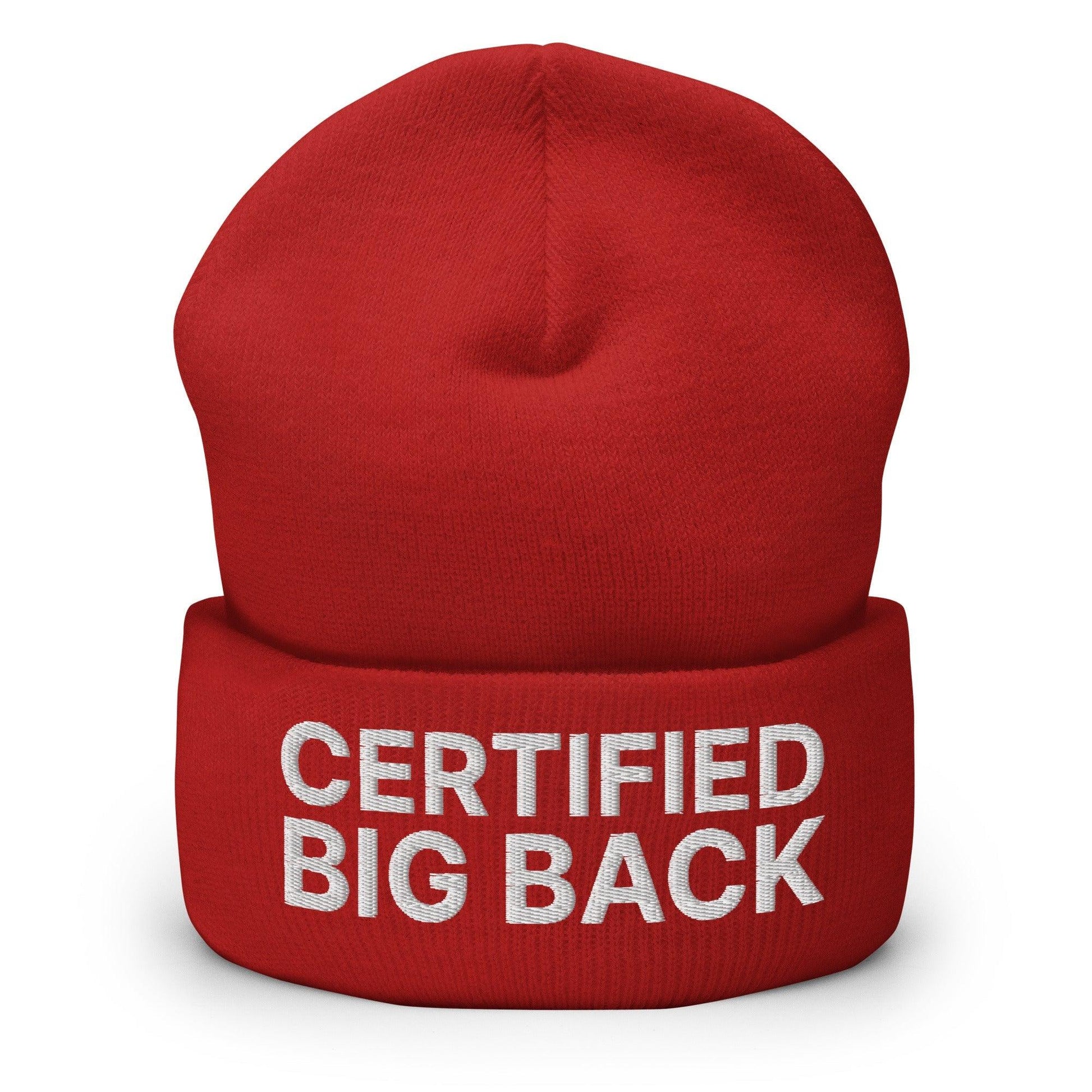 Certified Big Back Embroidered Knit Cuffed Beanie - Red