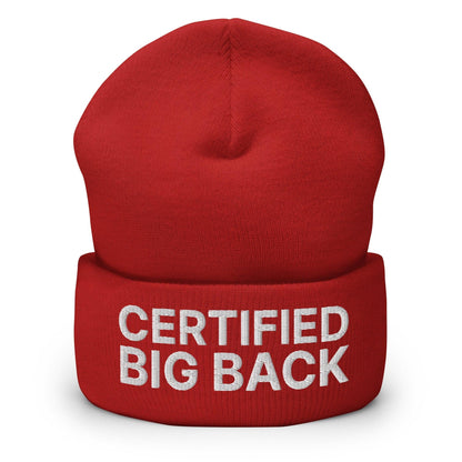 Certified Big Back Embroidered Knit Cuffed Beanie - Red