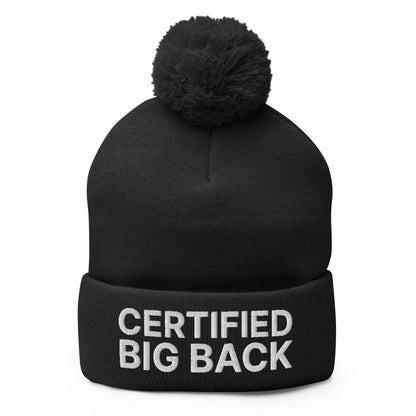 Certified Big Back Embroidered Knit Pom Beanie - Black