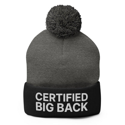 Certified Big Back Embroidered Knit Pom Beanie - Dark Heather Grey/ Black