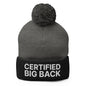 Certified Big Back Embroidered Knit Pom Beanie - Dark Heather Grey/ Black