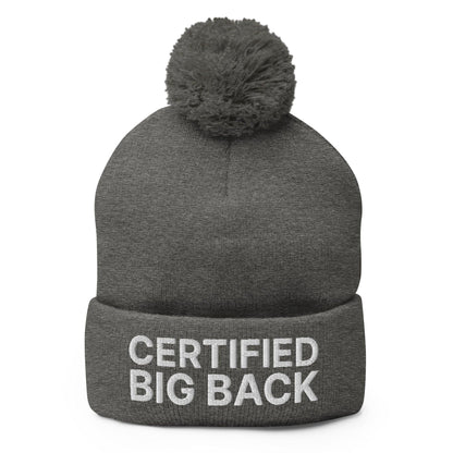 Certified Big Back Embroidered Knit Pom Beanie - Dark Heather Grey