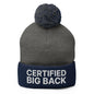 Certified Big Back Embroidered Knit Pom Beanie - Dark Heather Grey/ Navy
