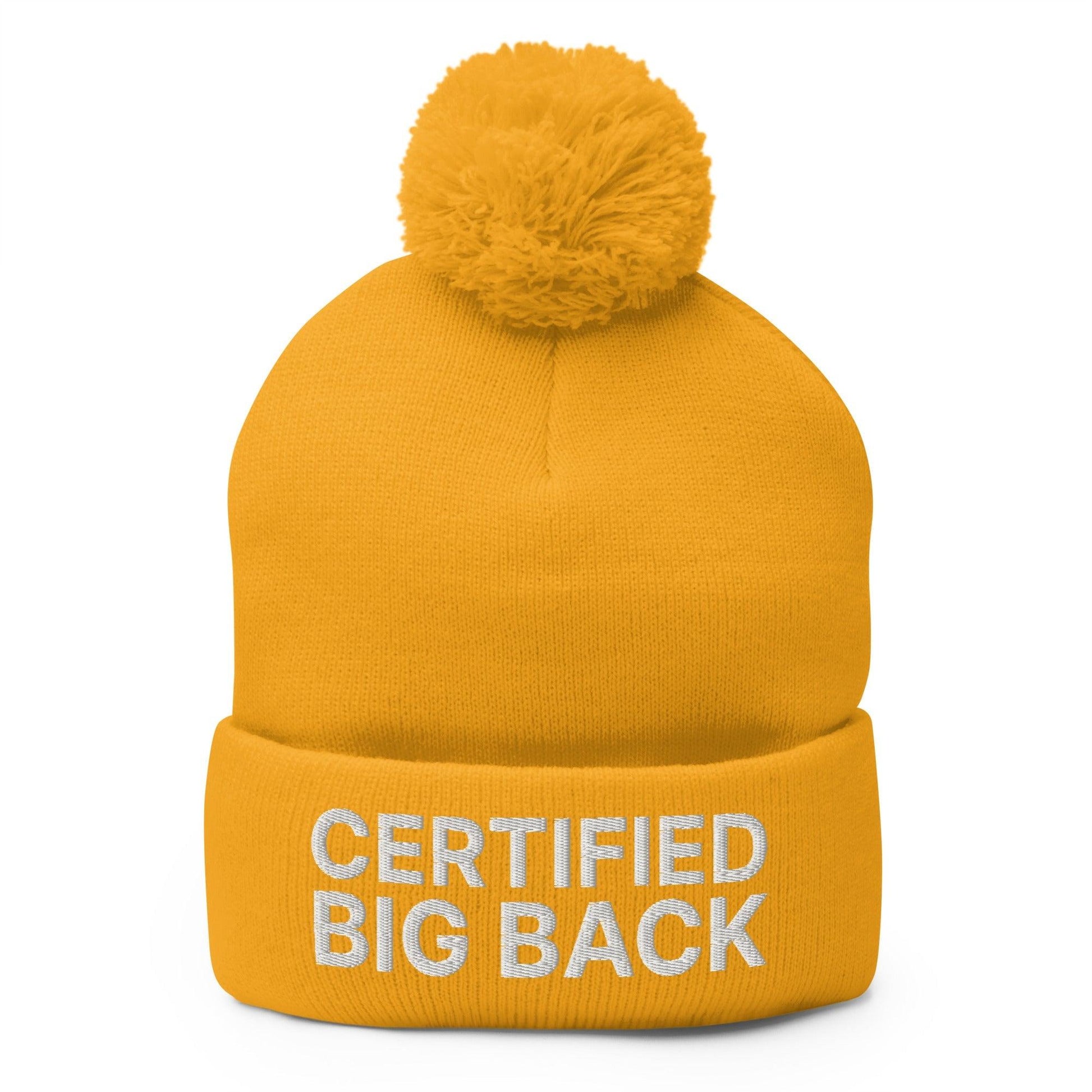 Certified Big Back Embroidered Knit Pom Beanie - Gold